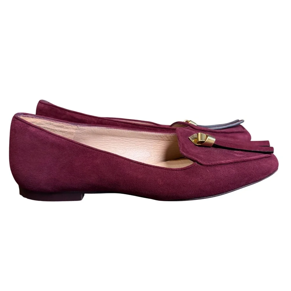 Stuart Weitzman Burgundy Suede Square Toe Tassel Loafer Flats CIYW 36619 Size 9M